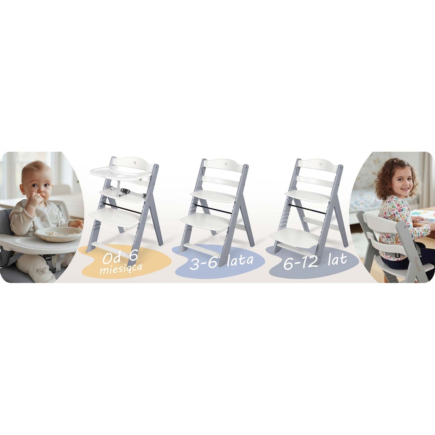 Wooden High Chair for Kids, Adjustable, Removable Tray