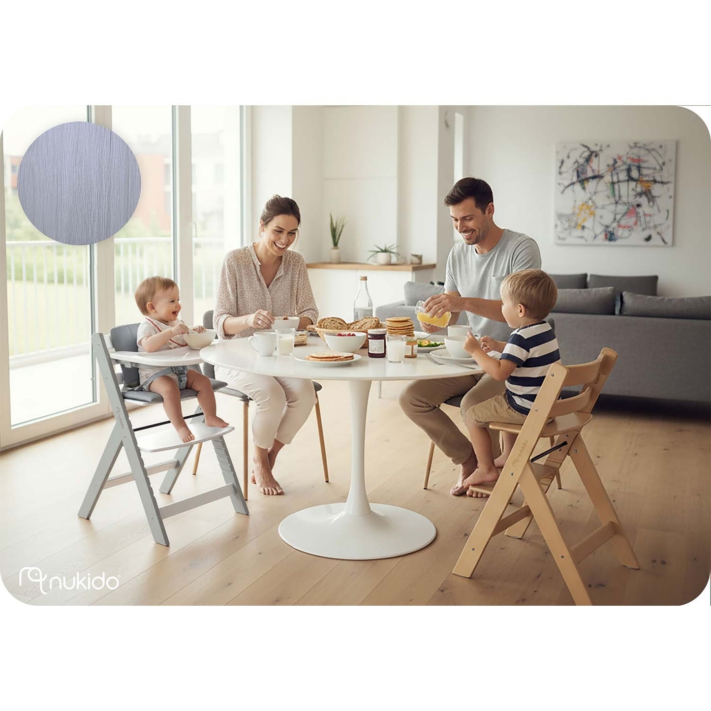 Wooden High Chair for Kids, Adjustable, Removable Tray