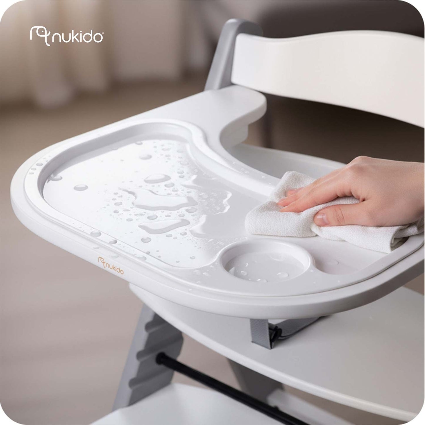 Wooden High Chair for Kids, Adjustable, Removable Tray