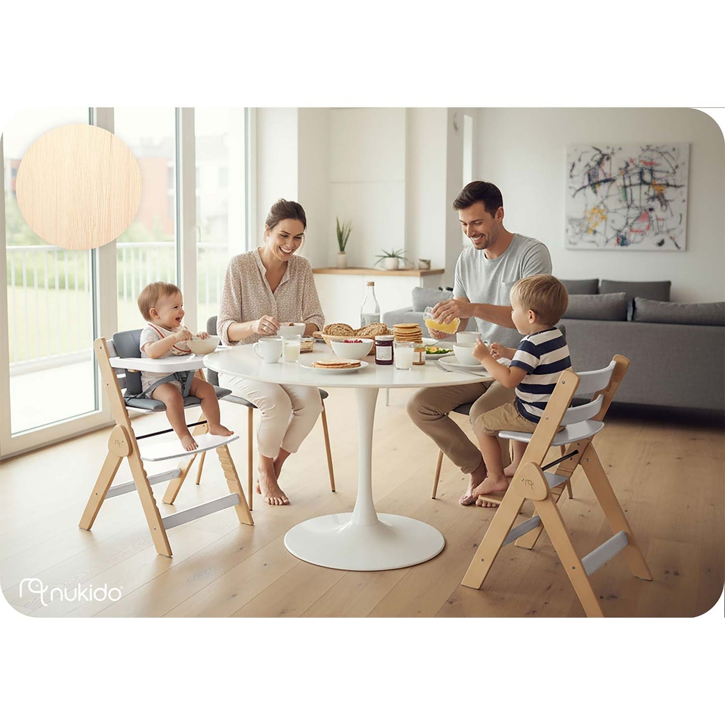Wooden High Chair for Kids, Adjustable, Removable Tray