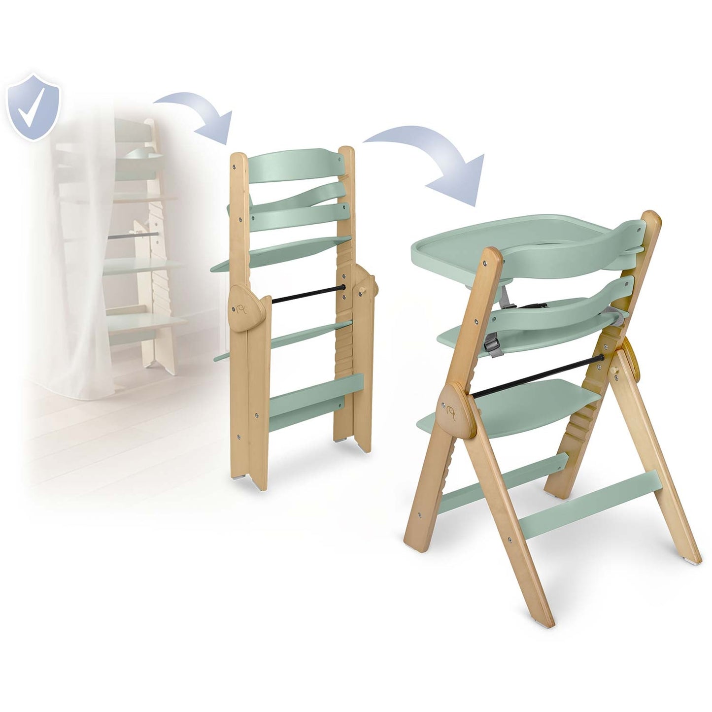 Wooden High Chair for Kids, Adjustable, Removable Tray