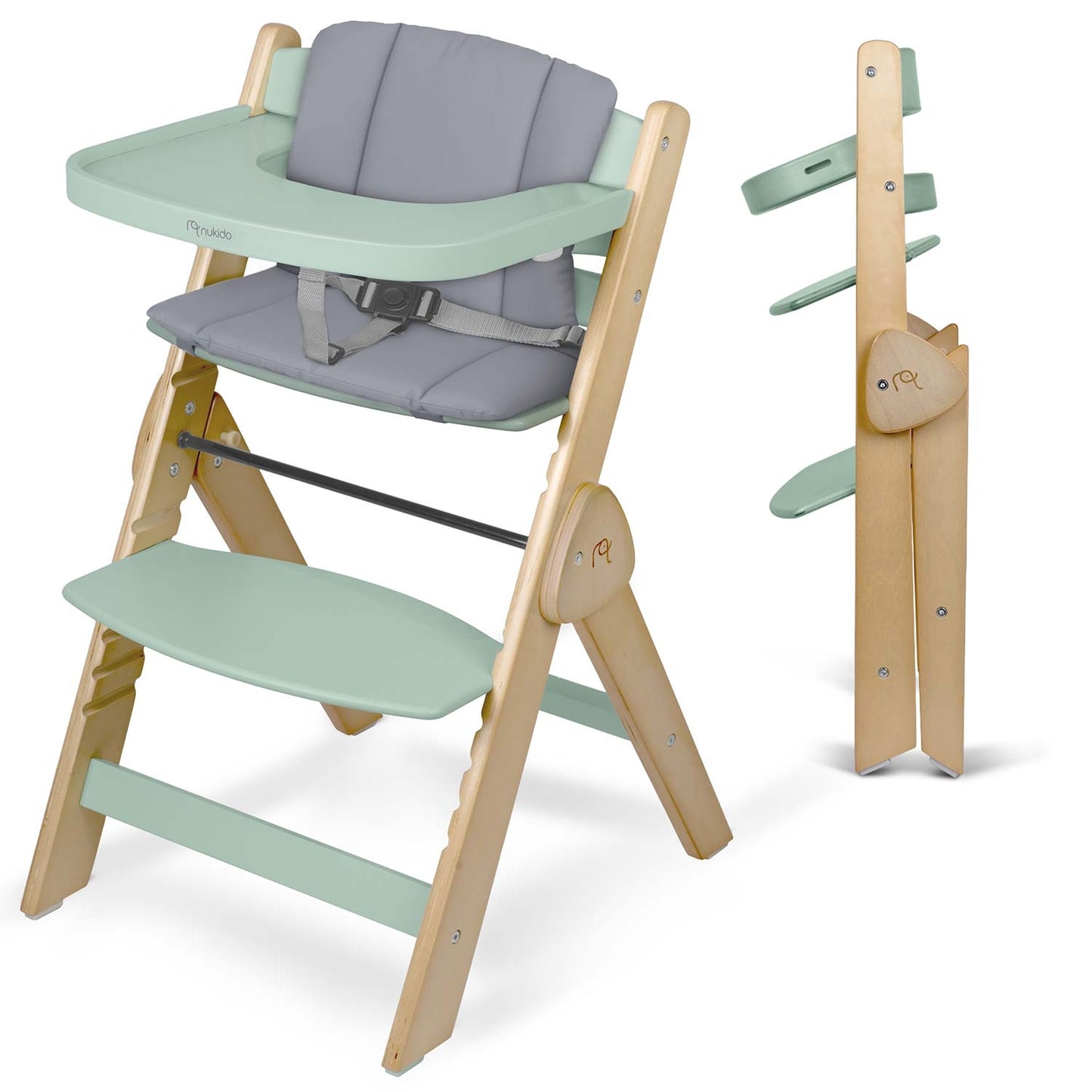 Wooden High Chair for Kids, Adjustable, Removable Tray
