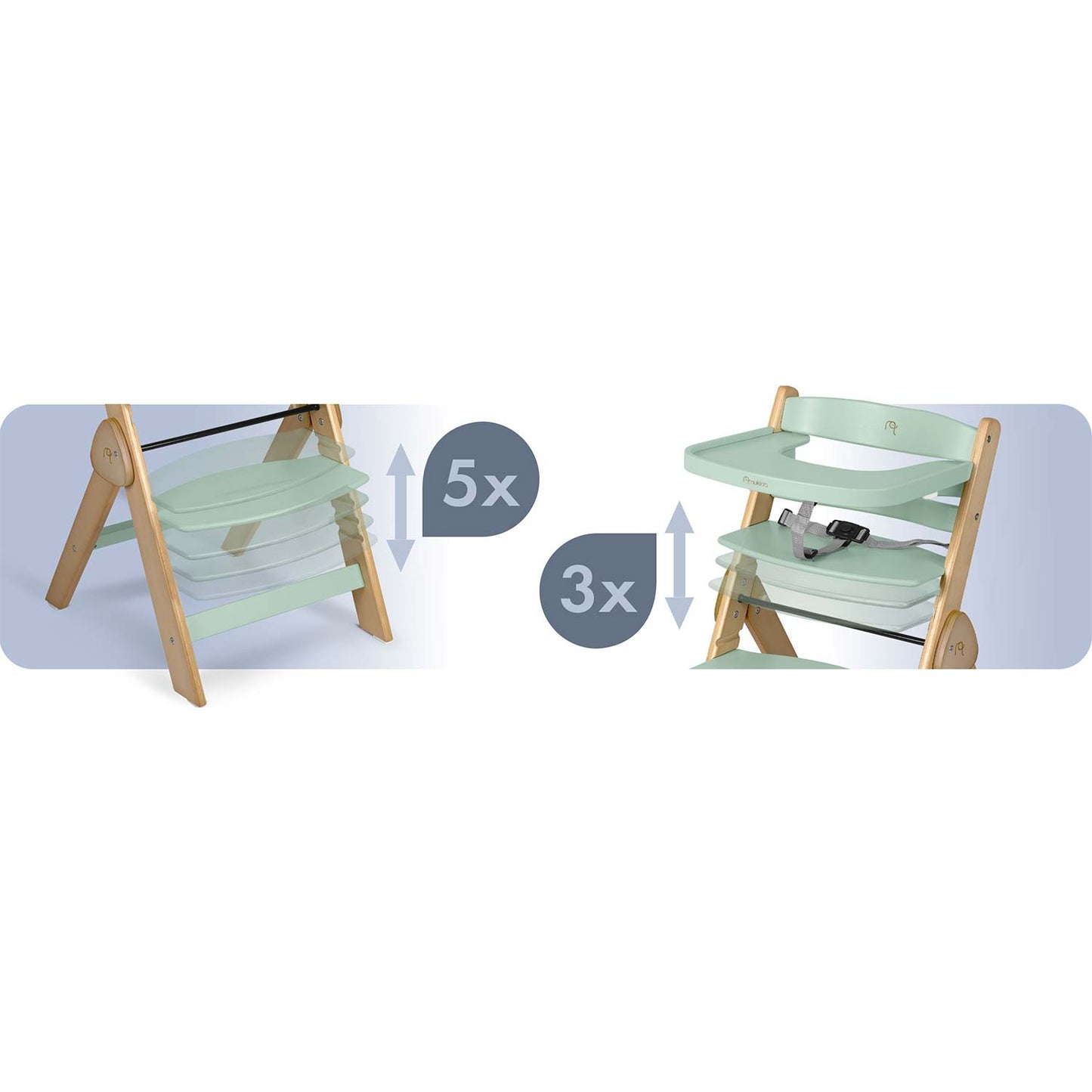 Wooden High Chair for Kids, Adjustable, Removable Tray