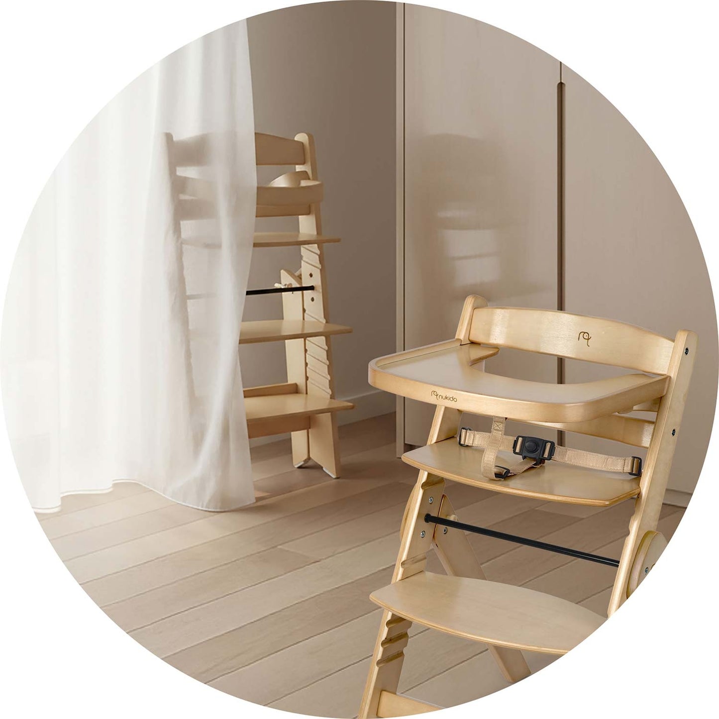 Wooden High Chair for Kids, Adjustable, Removable Tray