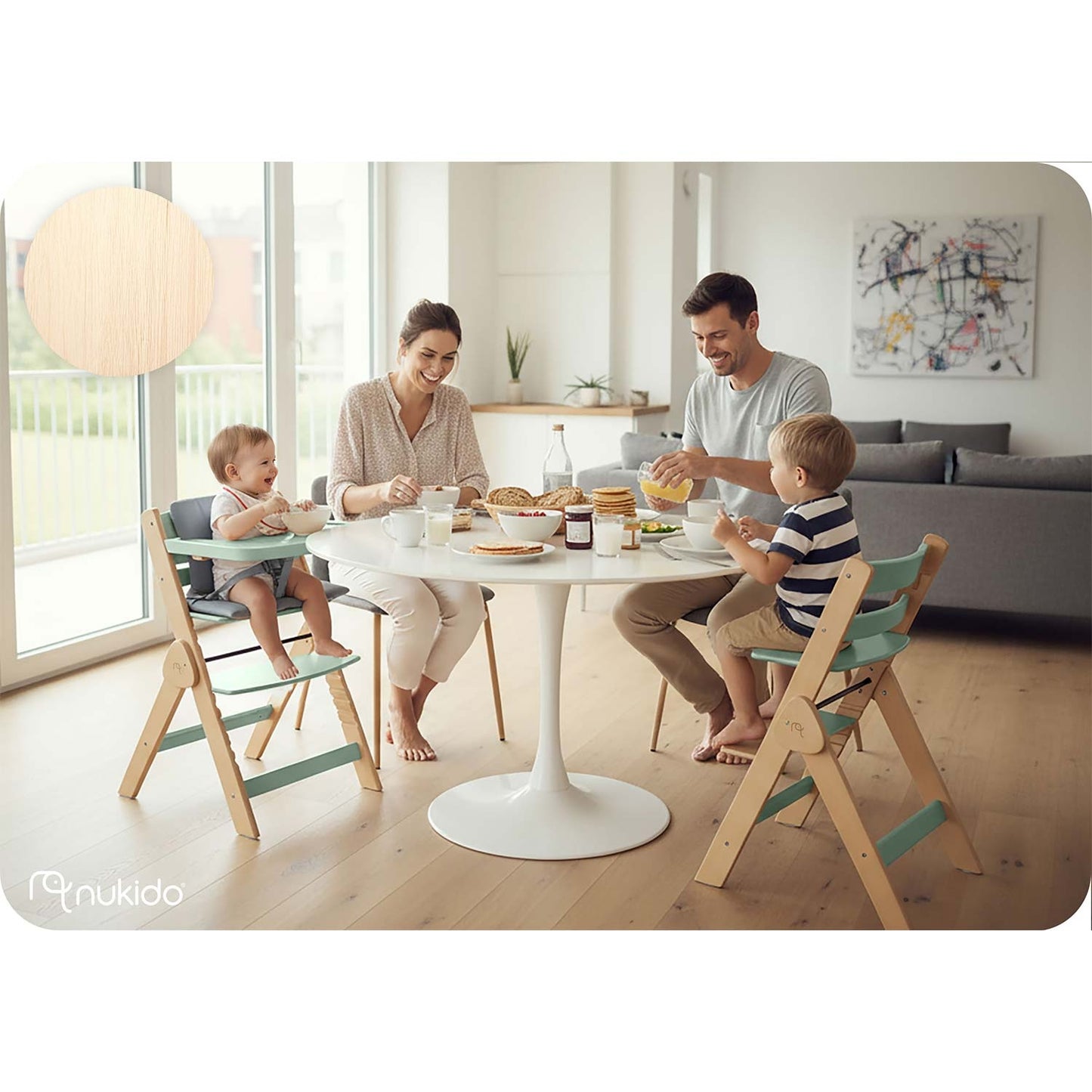 Wooden High Chair for Kids, Adjustable, Removable Tray