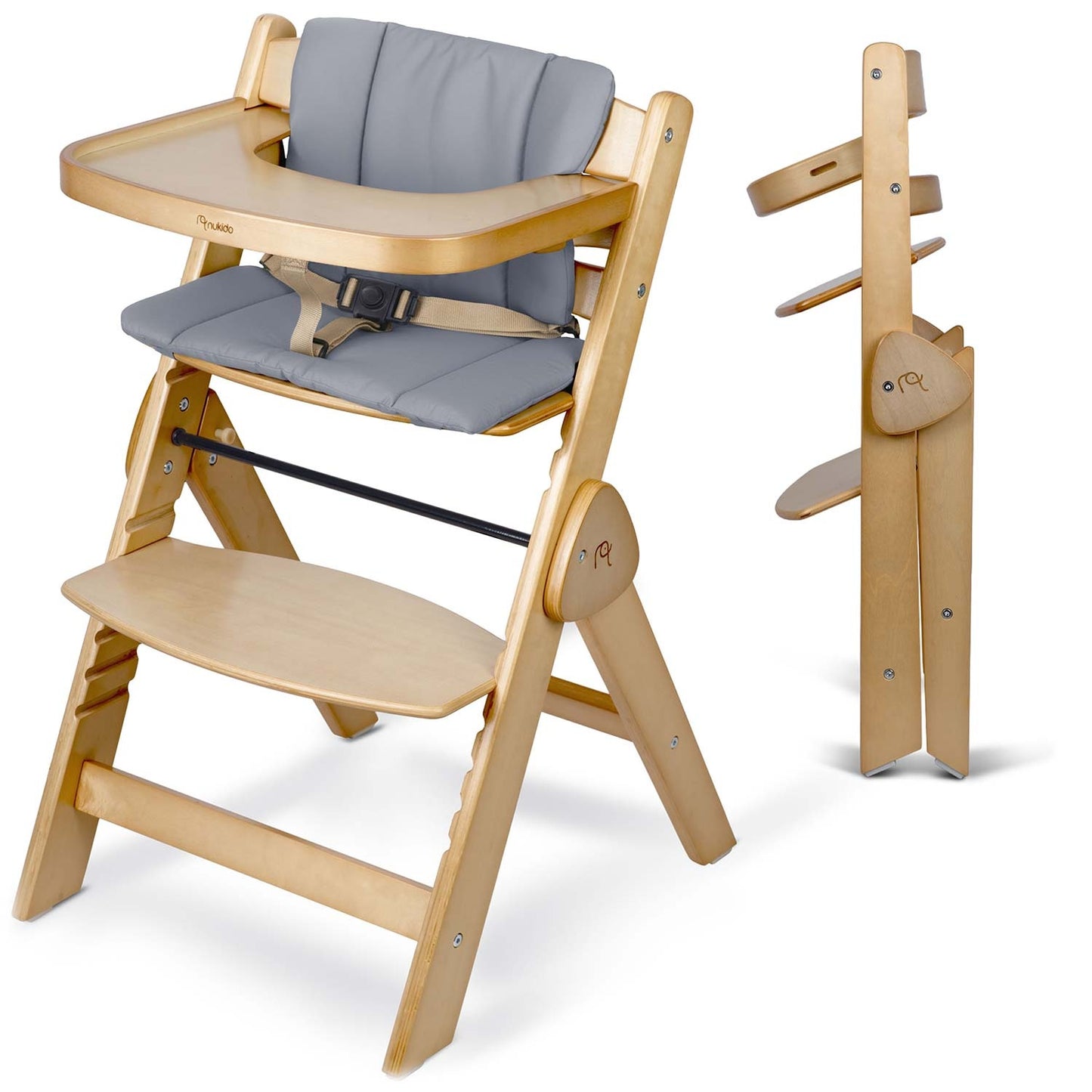 Wooden High Chair for Kids, Adjustable, Removable Tray