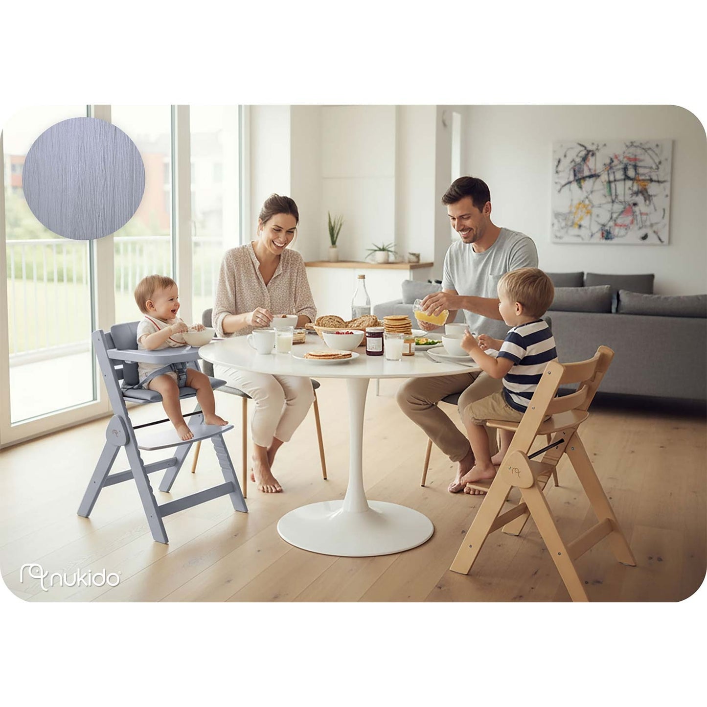 Wooden High Chair for Kids, Adjustable, Removable Tray
