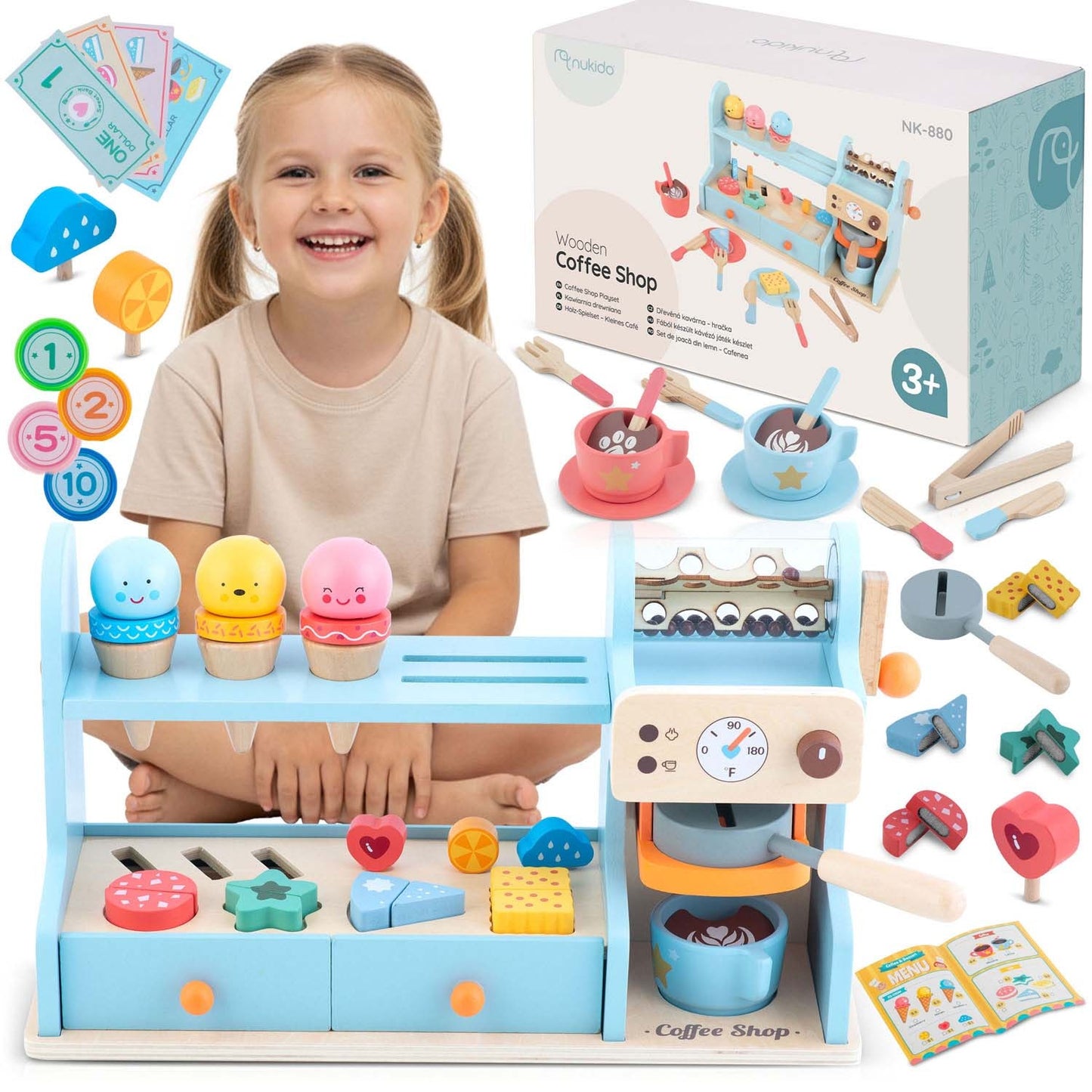 Wooden Kids Cafe & Ice Cream Shop Playset