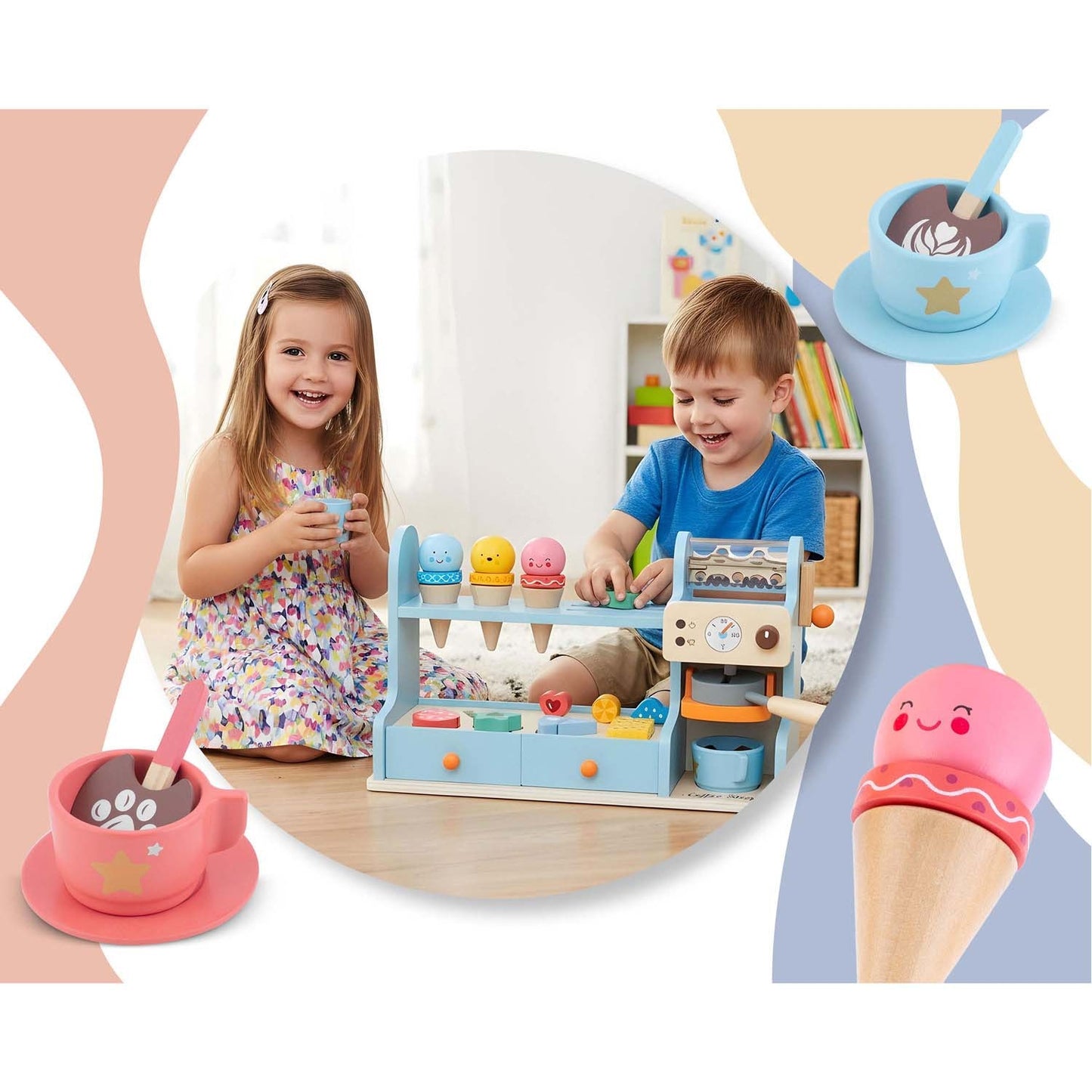 Wooden Kids Cafe & Ice Cream Shop Playset