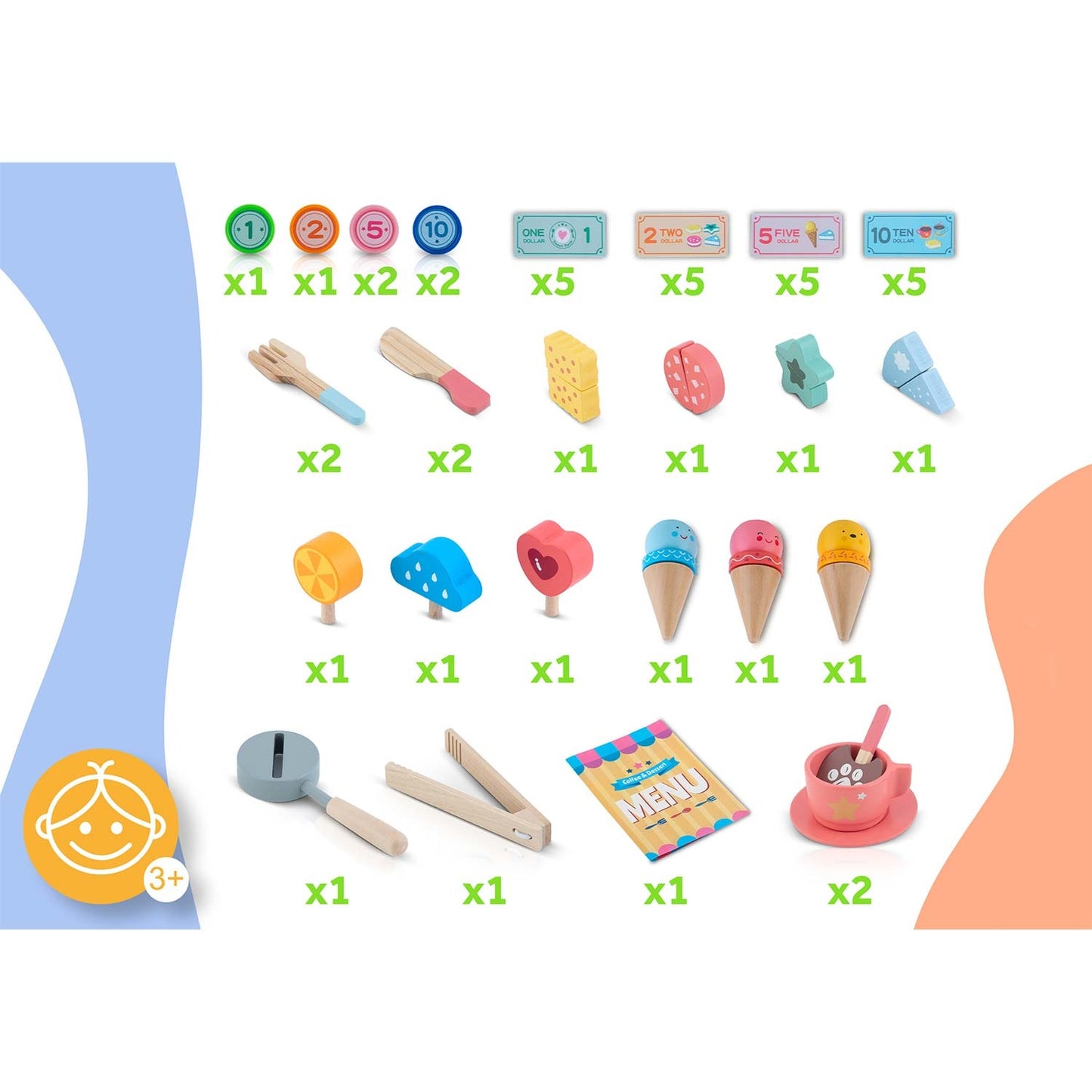 Wooden Kids Cafe & Ice Cream Shop Playset