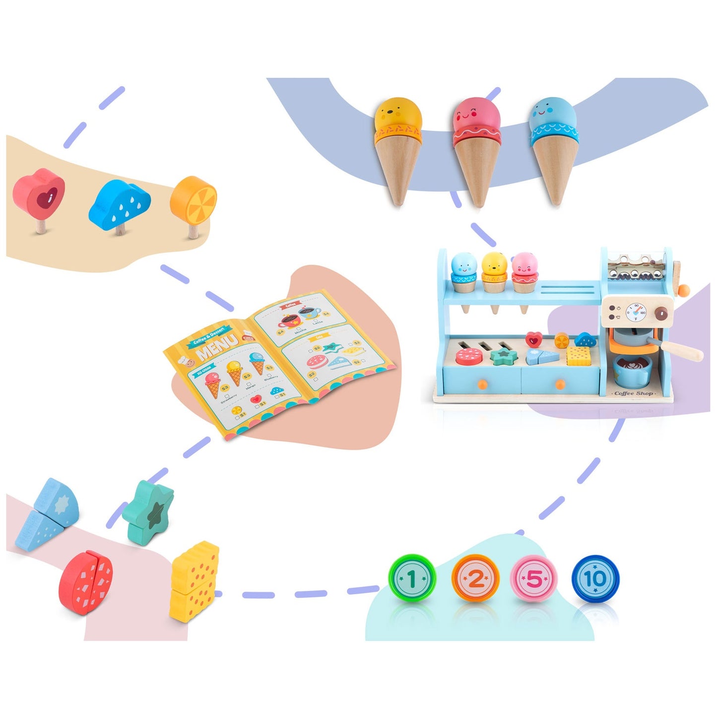 Wooden Kids Cafe & Ice Cream Shop Playset
