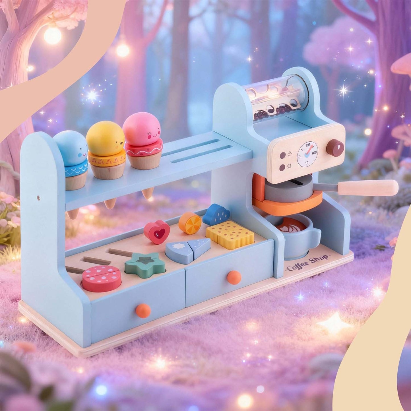 Wooden Kids Cafe & Ice Cream Shop Playset