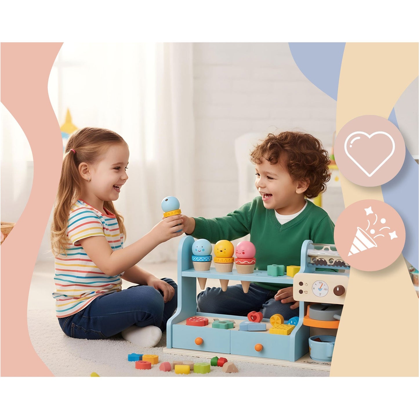 Wooden Kids Cafe & Ice Cream Shop Playset
