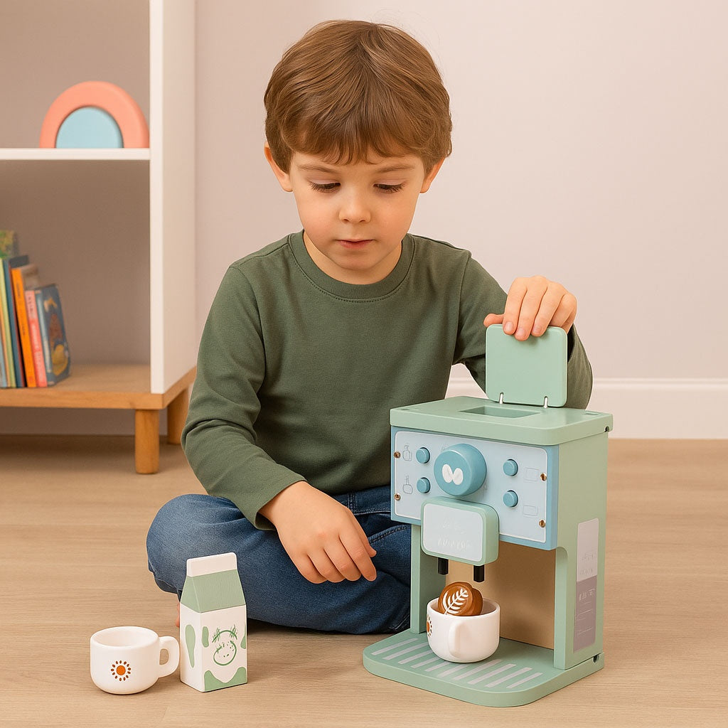 Wooden Kids Coffee Maker Set – 8-Piece Play Barista Kit