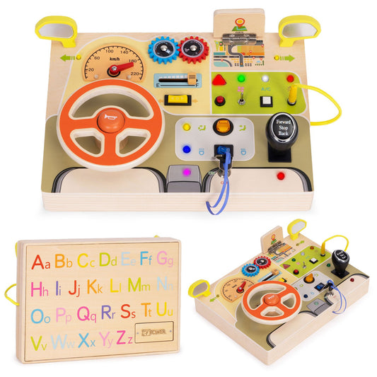 Wooden LED Sensory Busy Board for Kids – 14 Pieces