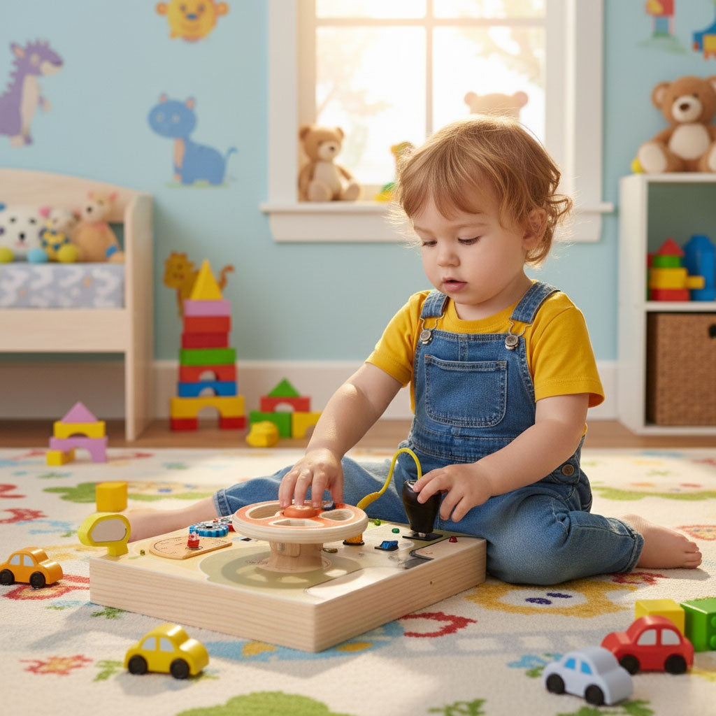 Wooden LED Sensory Busy Board for Kids – 14 Pieces