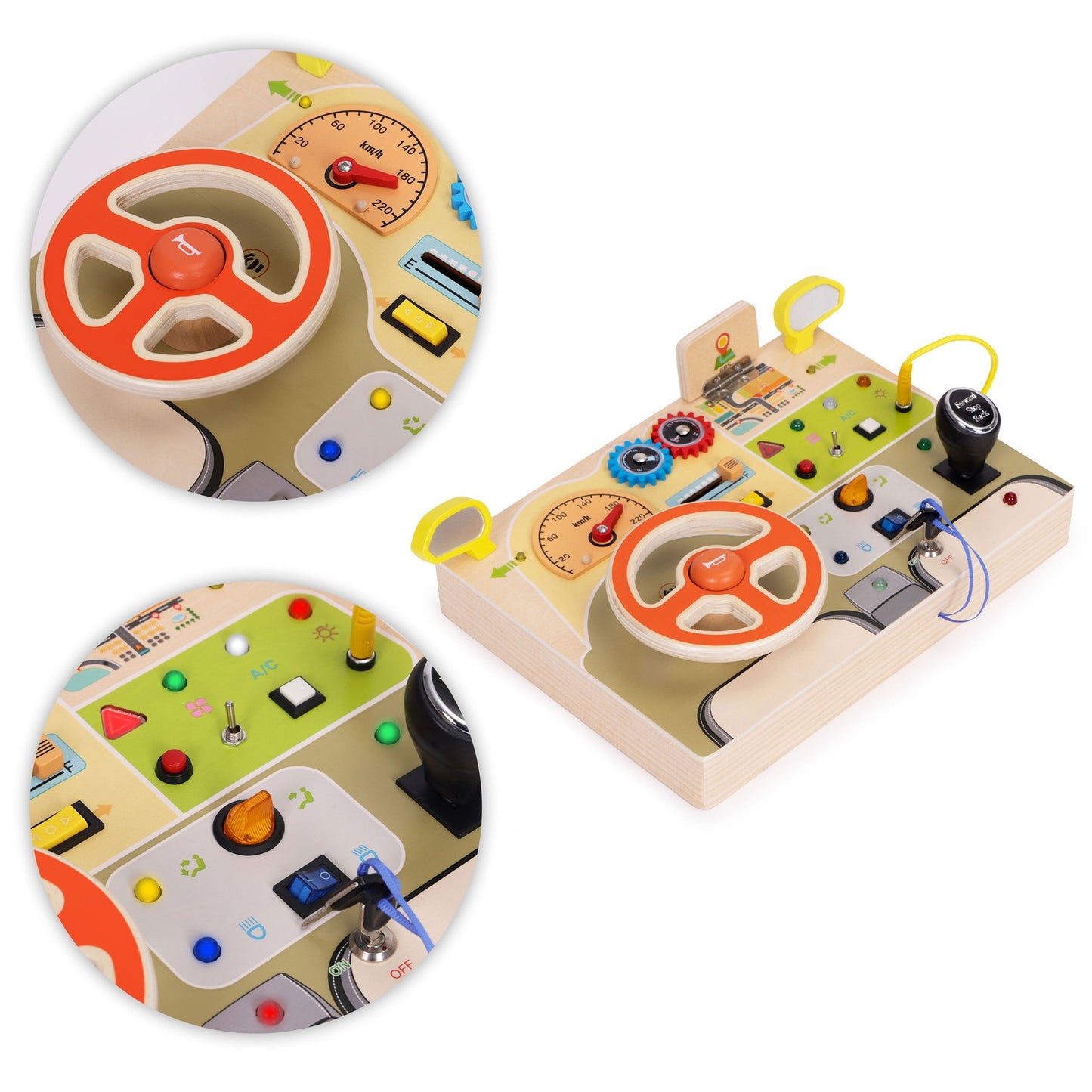 Wooden LED Sensory Busy Board for Kids – 14 Pieces
