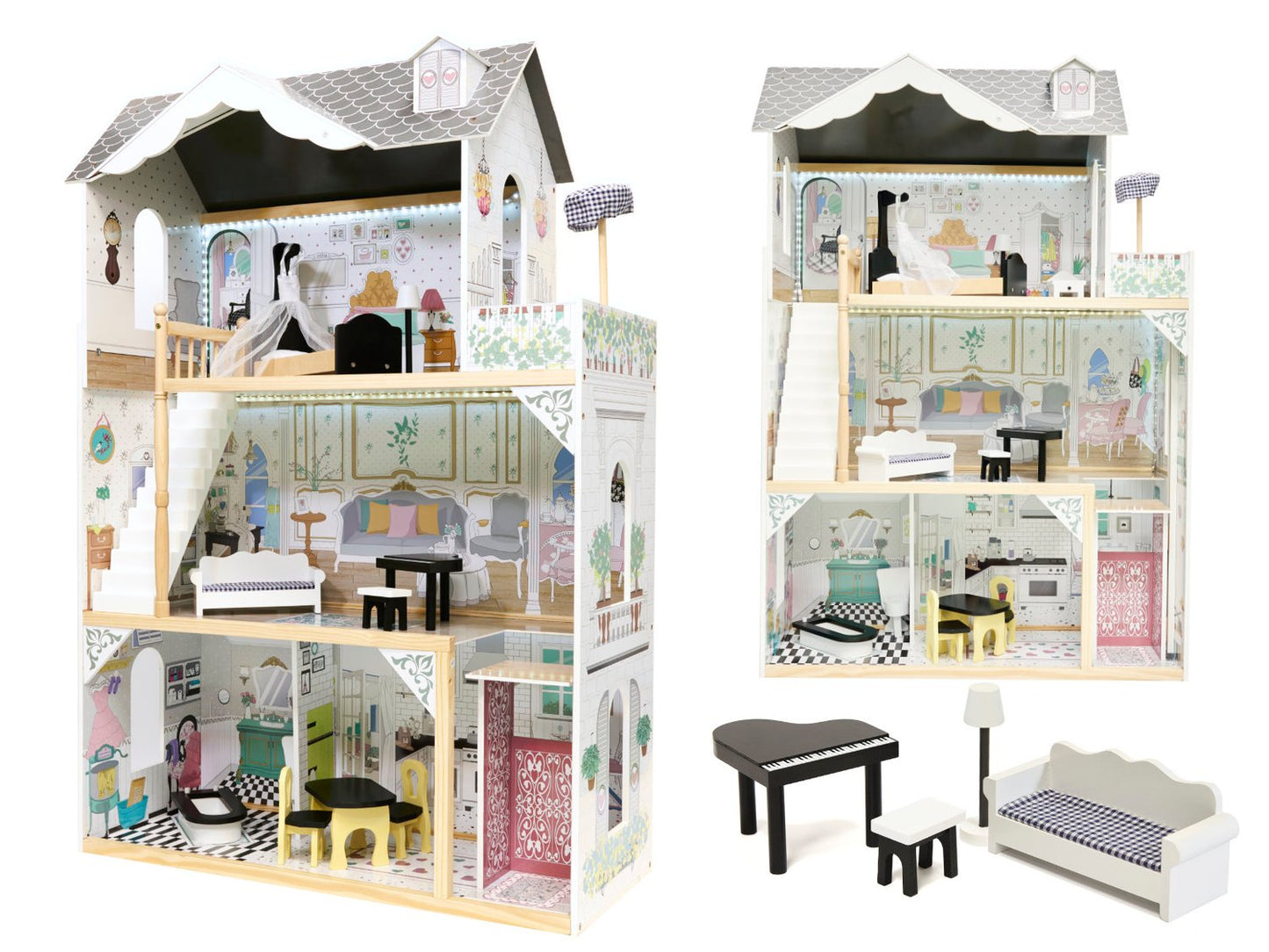 Wooden MDF dolls' house + furniture 122cm XXL LED