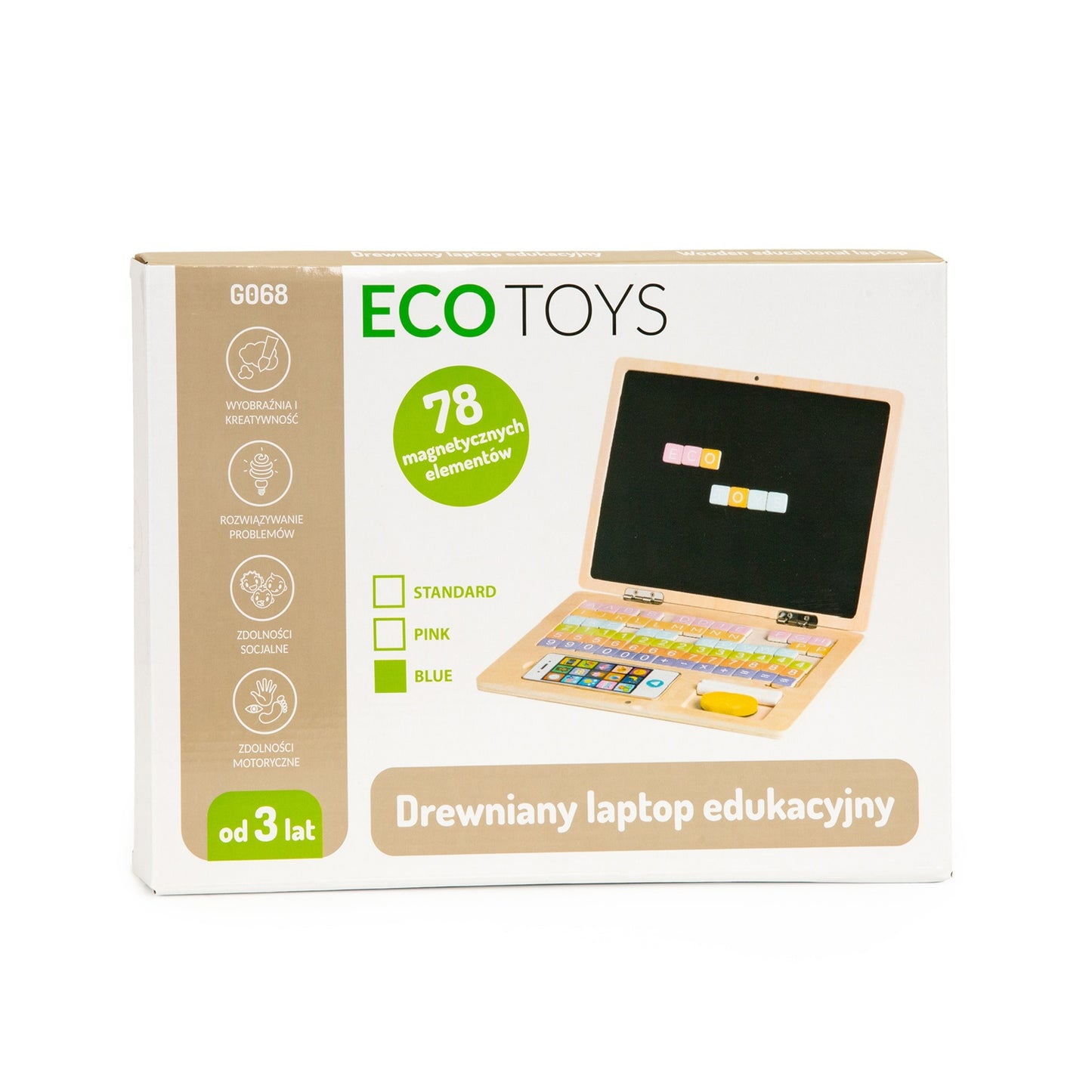 Wooden Magnetic educational blackboard laptop with phone and letters ECOTOYS