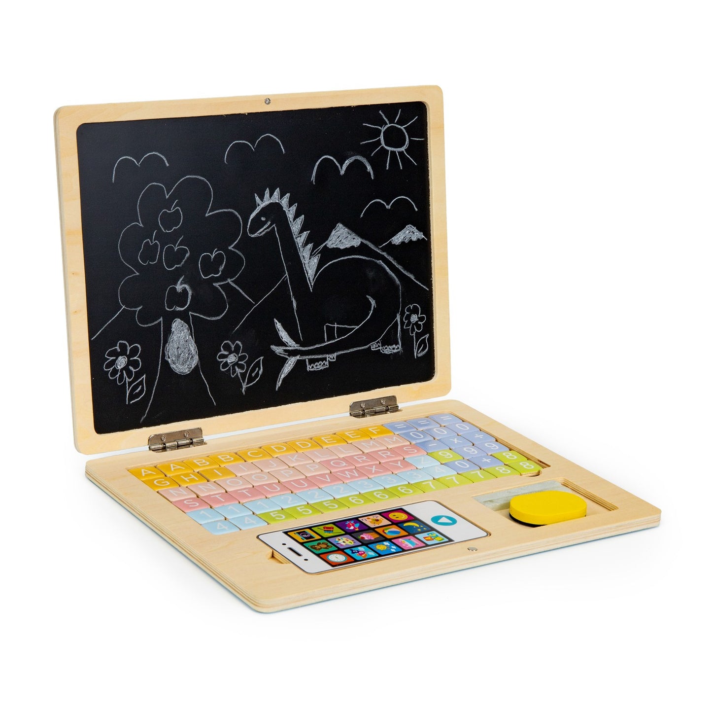 Wooden Magnetic educational blackboard laptop with phone and letters ECOTOYS
