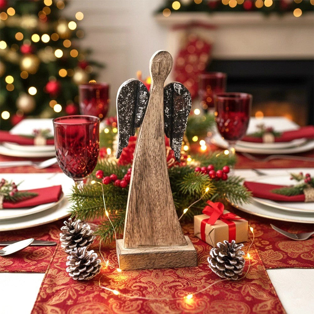 Wooden Mango Angel Figurine, 31 cm Christmas Decor