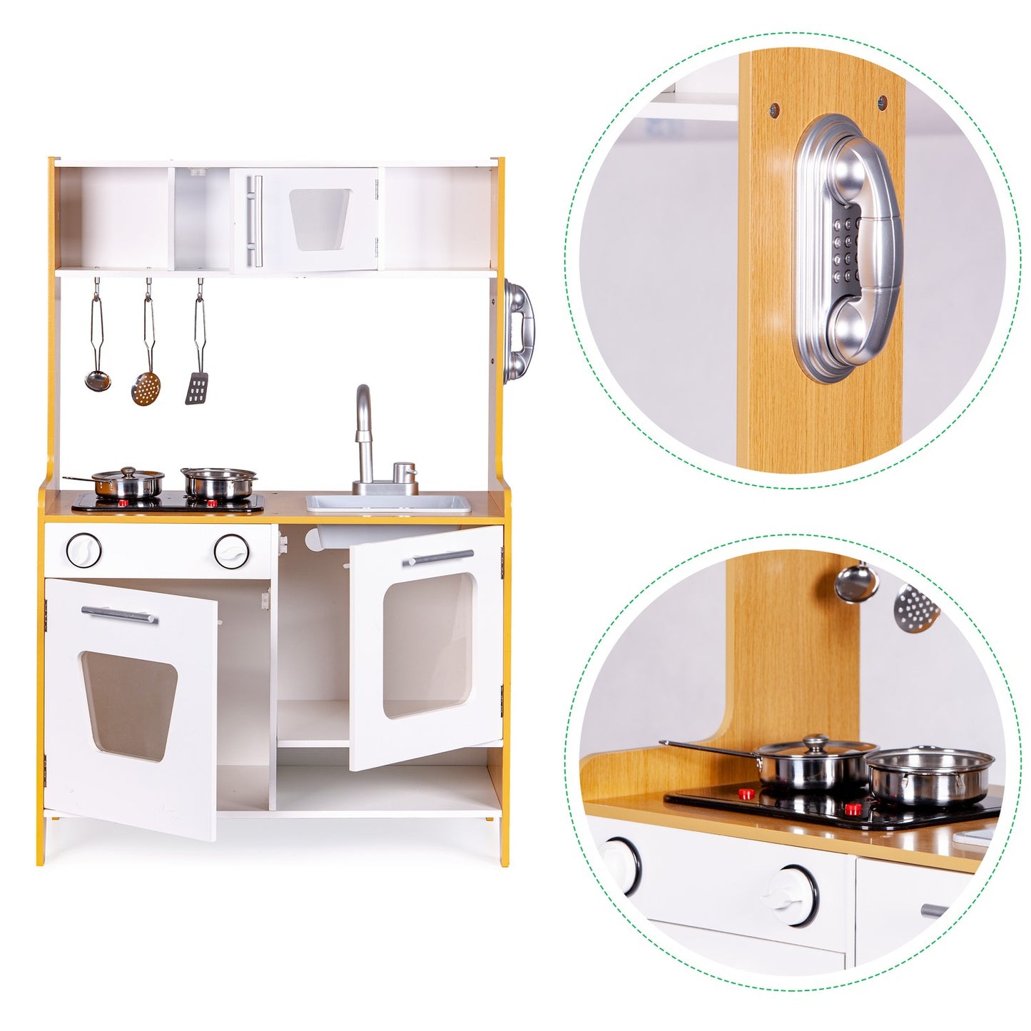 Wooden Play Kitchen with Multimedia Burners for Kids ECOTOYS