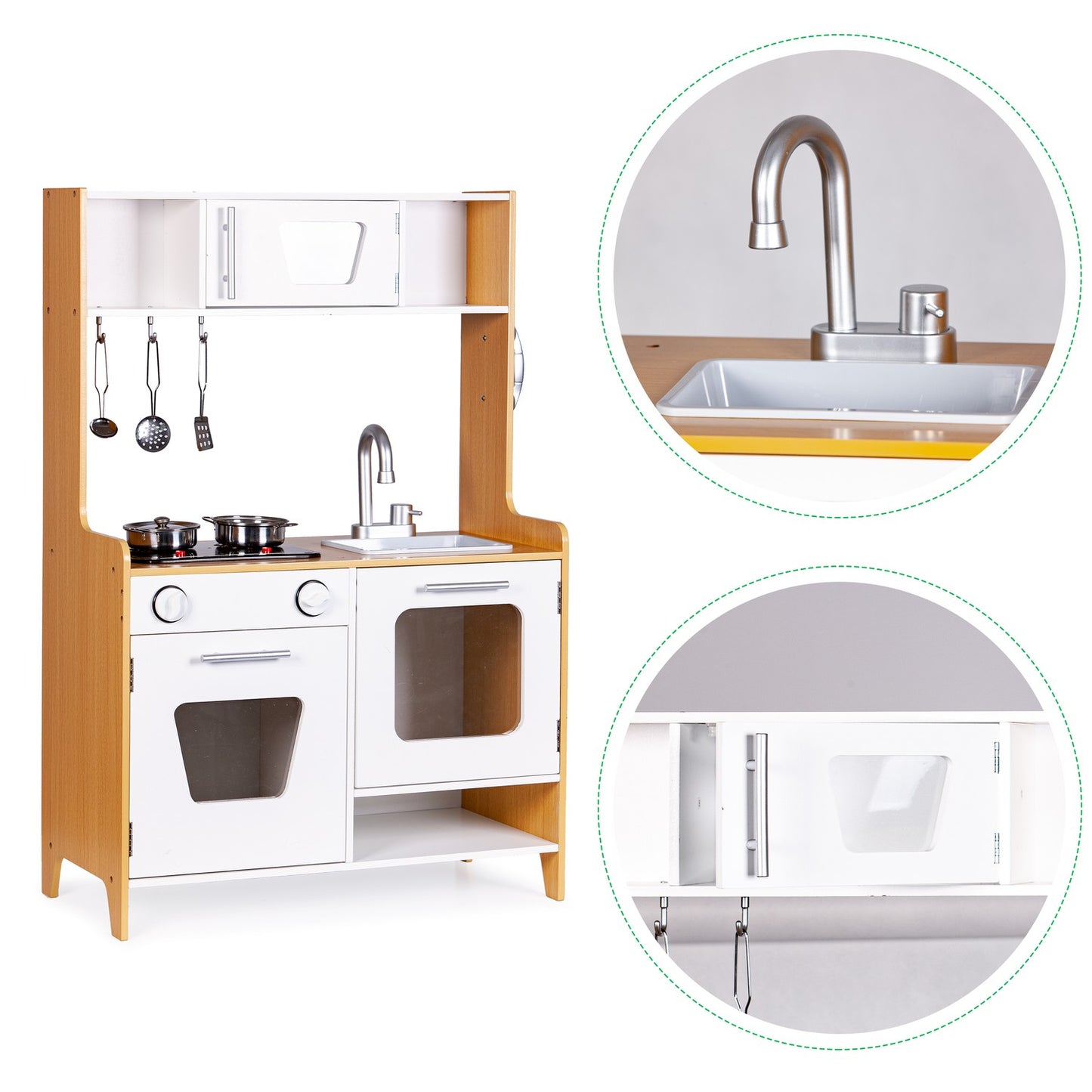Wooden Play Kitchen with Multimedia Burners for Kids ECOTOYS