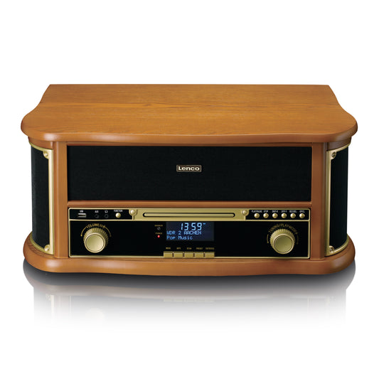 Wooden Retro Record Player with Bluetooth, CD, Cassette