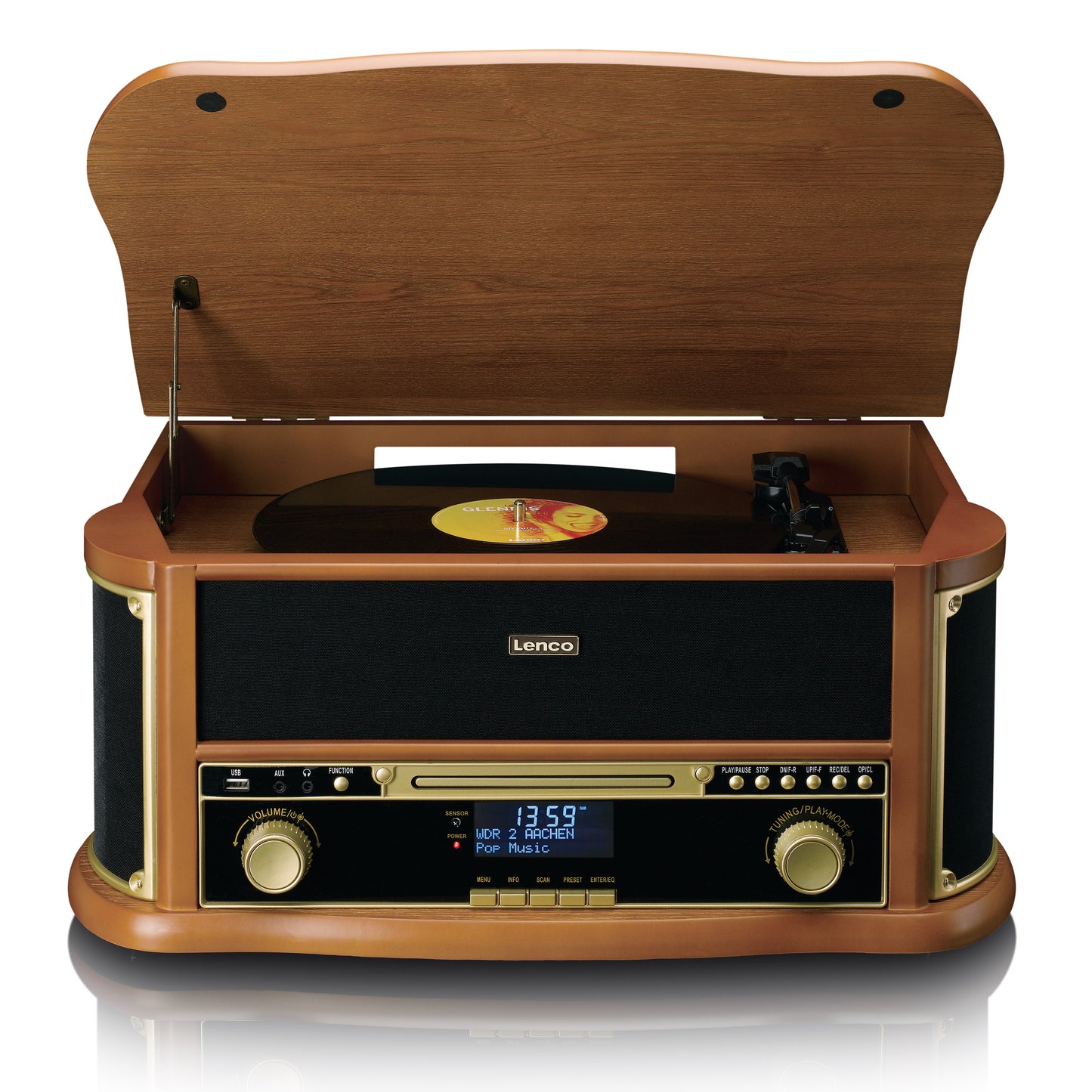 Wooden Retro Record Player with Bluetooth, CD, Cassette