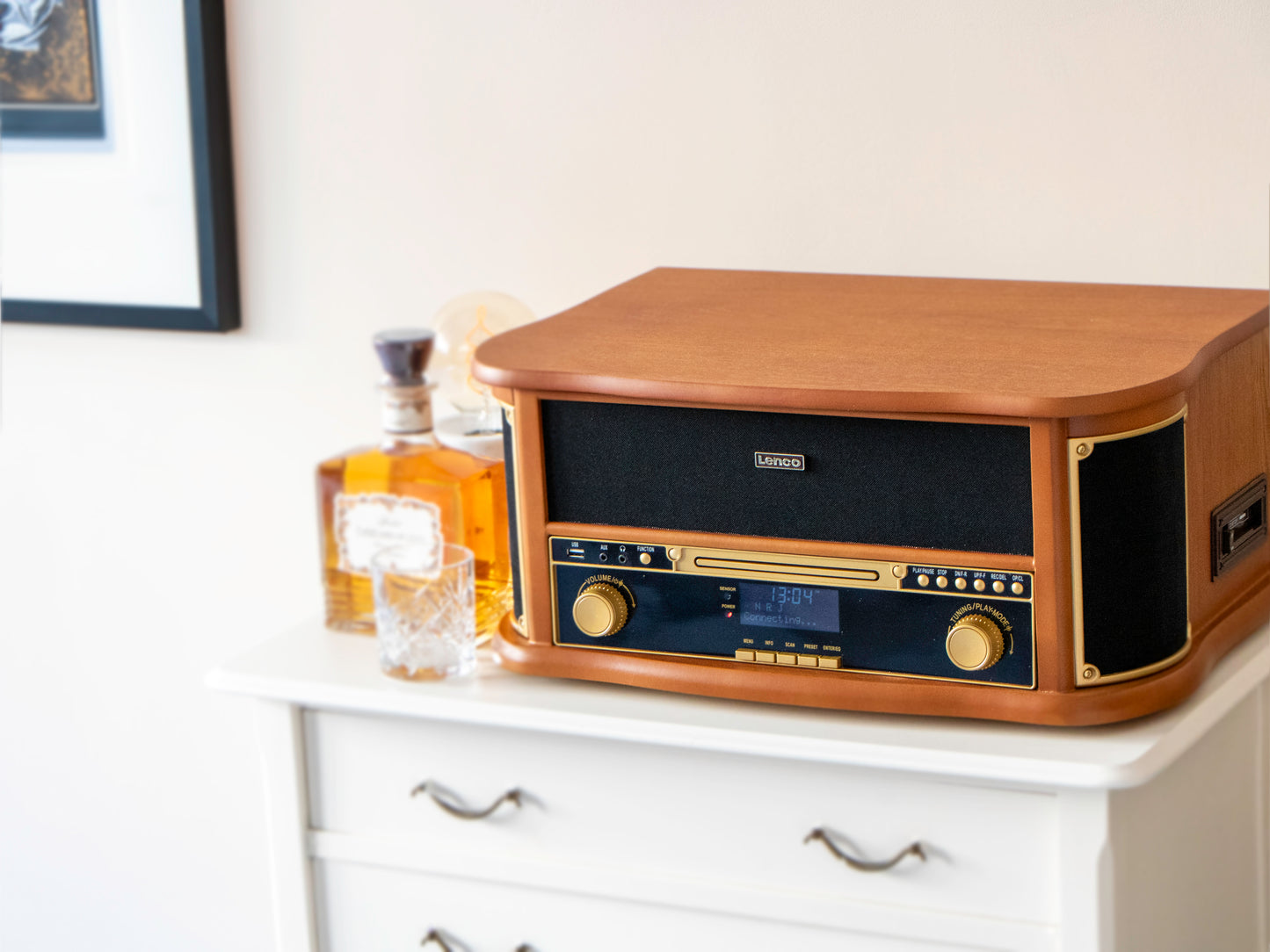 Wooden Retro Record Player with Bluetooth, CD, Cassette