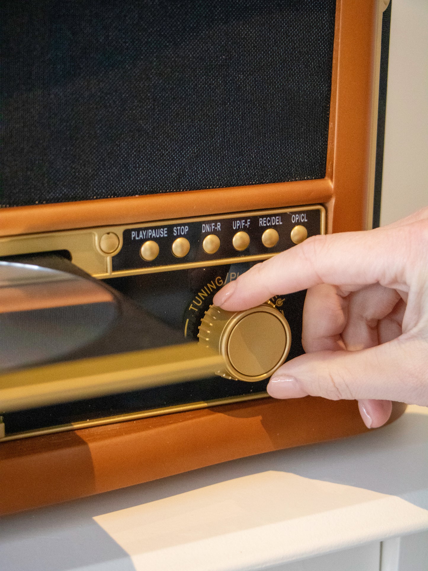 Wooden Retro Record Player with Bluetooth, CD, Cassette