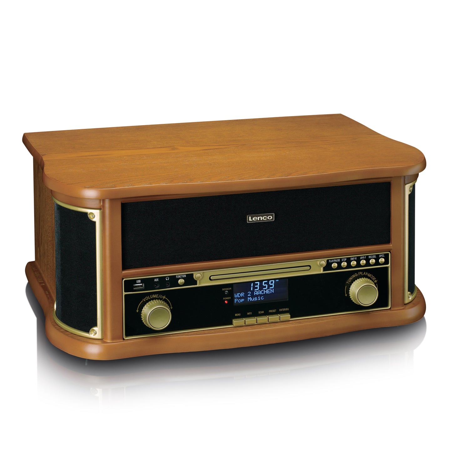 Wooden Retro Record Player with Bluetooth, CD, Cassette
