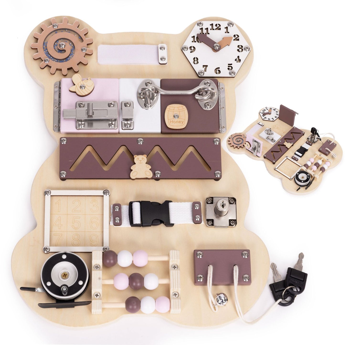 Wooden Sensory Busy Board for Kids – 12-Piece Educational Toy