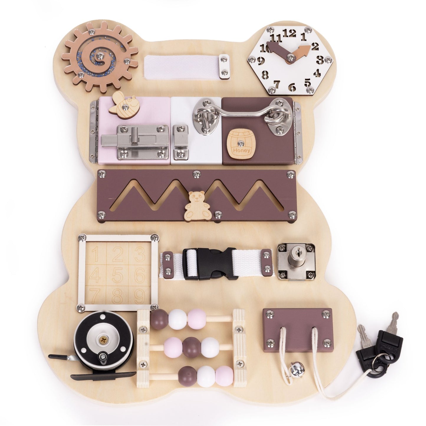 Wooden Sensory Busy Board for Kids – 12-Piece Educational Toy