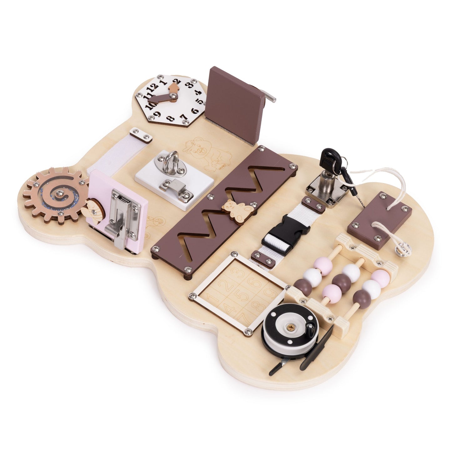 Wooden Sensory Busy Board for Kids – 12-Piece Educational Toy