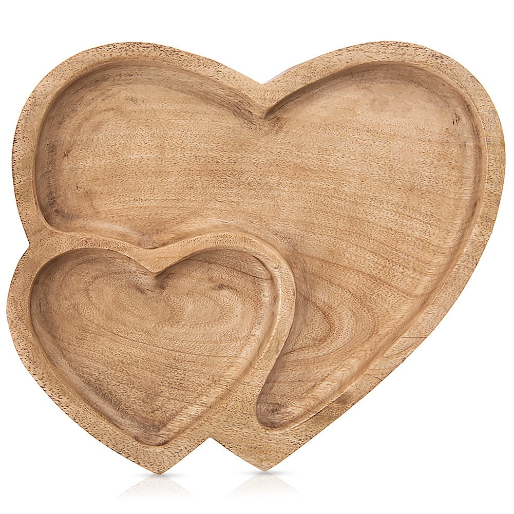Wooden Serving Platter, Double Heart Mango, 23x20 cm