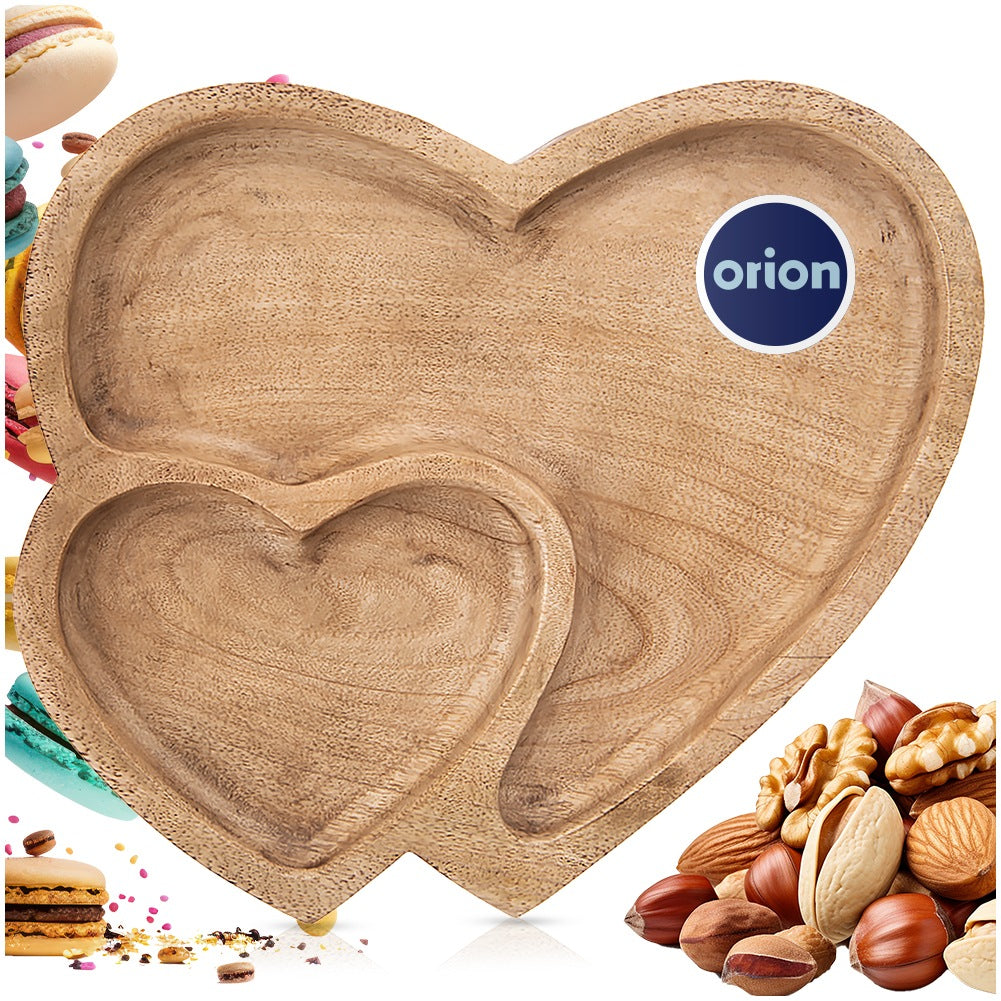 Wooden Serving Platter, Double Heart Mango, 23x20 cm
