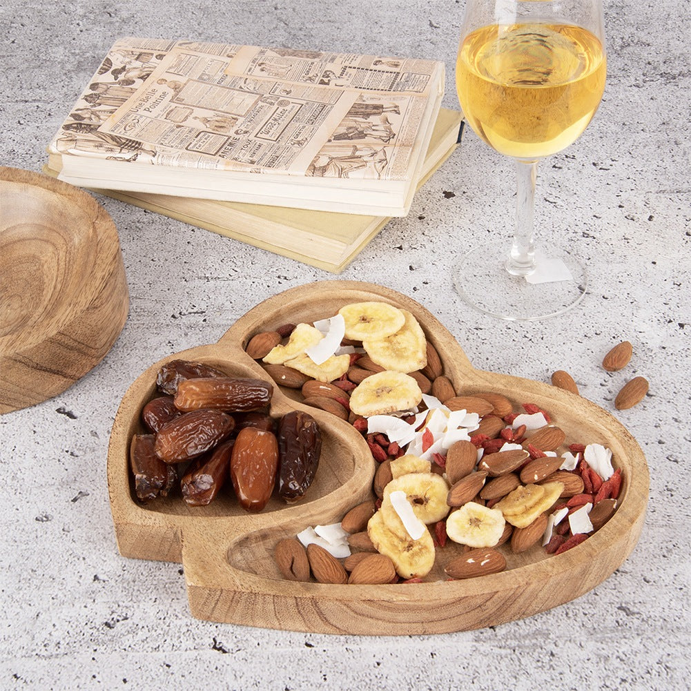 Wooden Serving Platter, Double Heart Mango, 23x20 cm