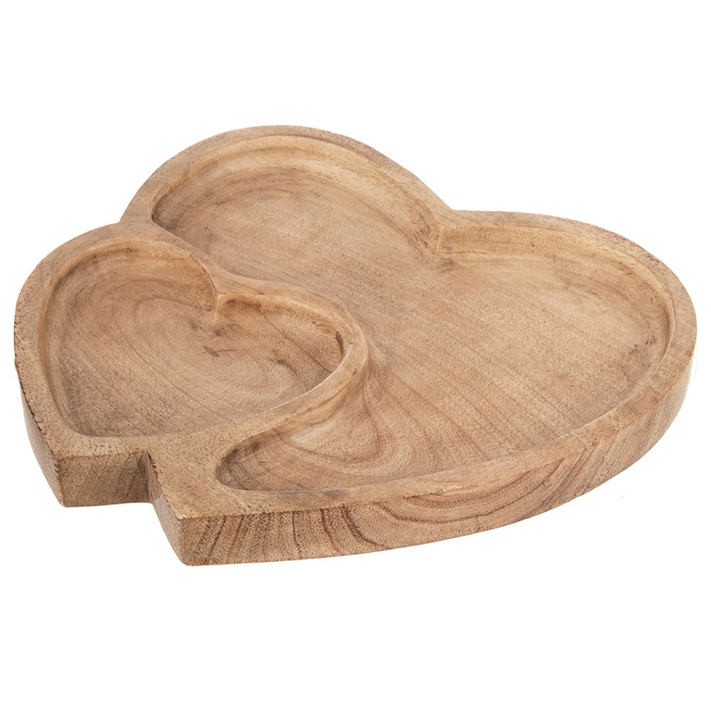 Wooden Serving Platter, Double Heart Mango, 23x20 cm