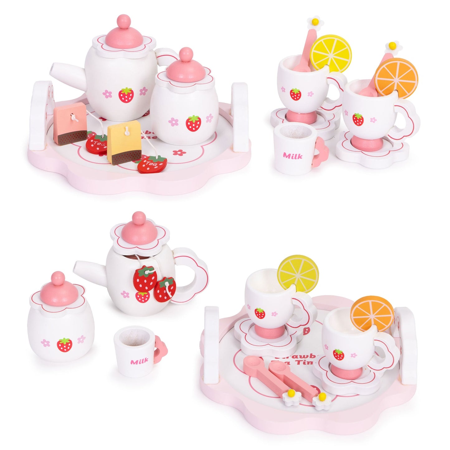 Wooden Tea Set for Kids, 14-Piece Toy Playset