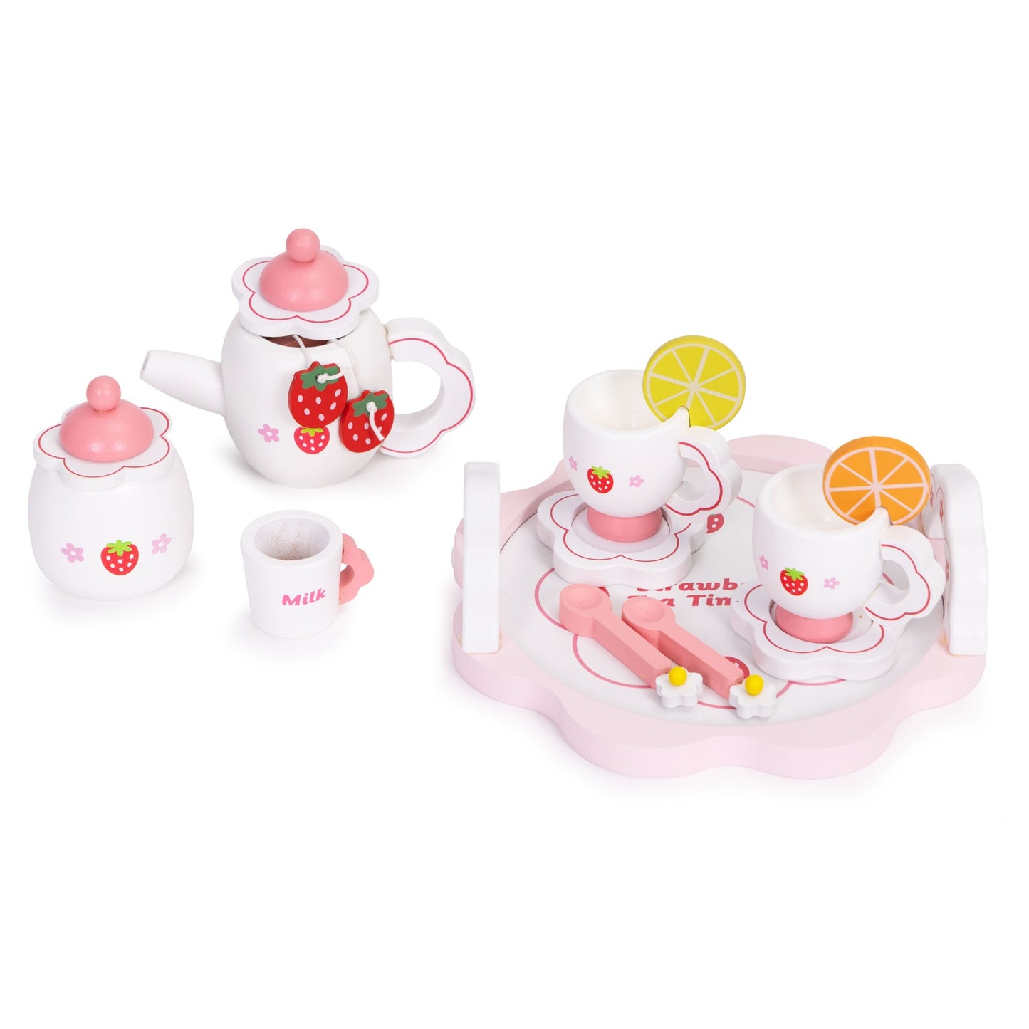 Wooden Tea Set for Kids, 14-Piece Toy Playset