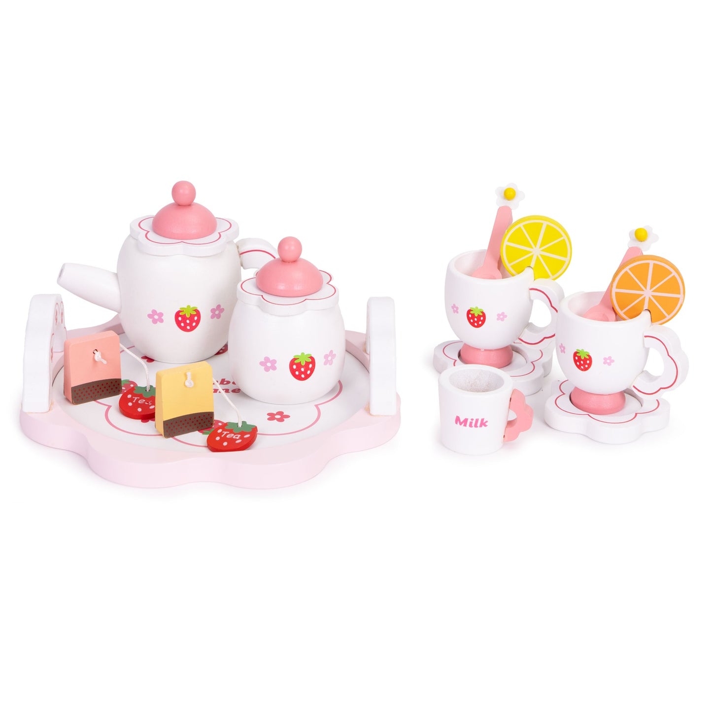 Wooden Tea Set for Kids, 14-Piece Toy Playset