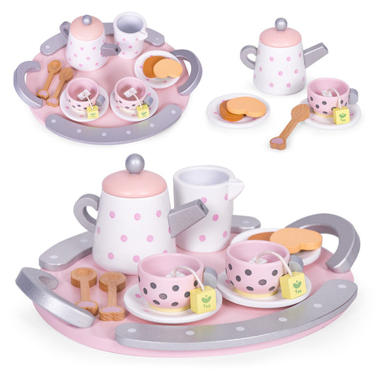 Wooden Tea Set for Kids, 15-Piece Toy Playset