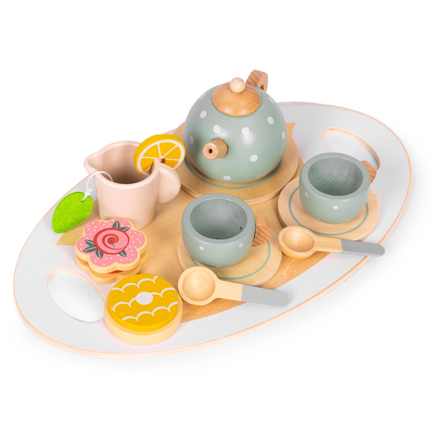 Wooden Tea Set with Teapot and 14 Cups