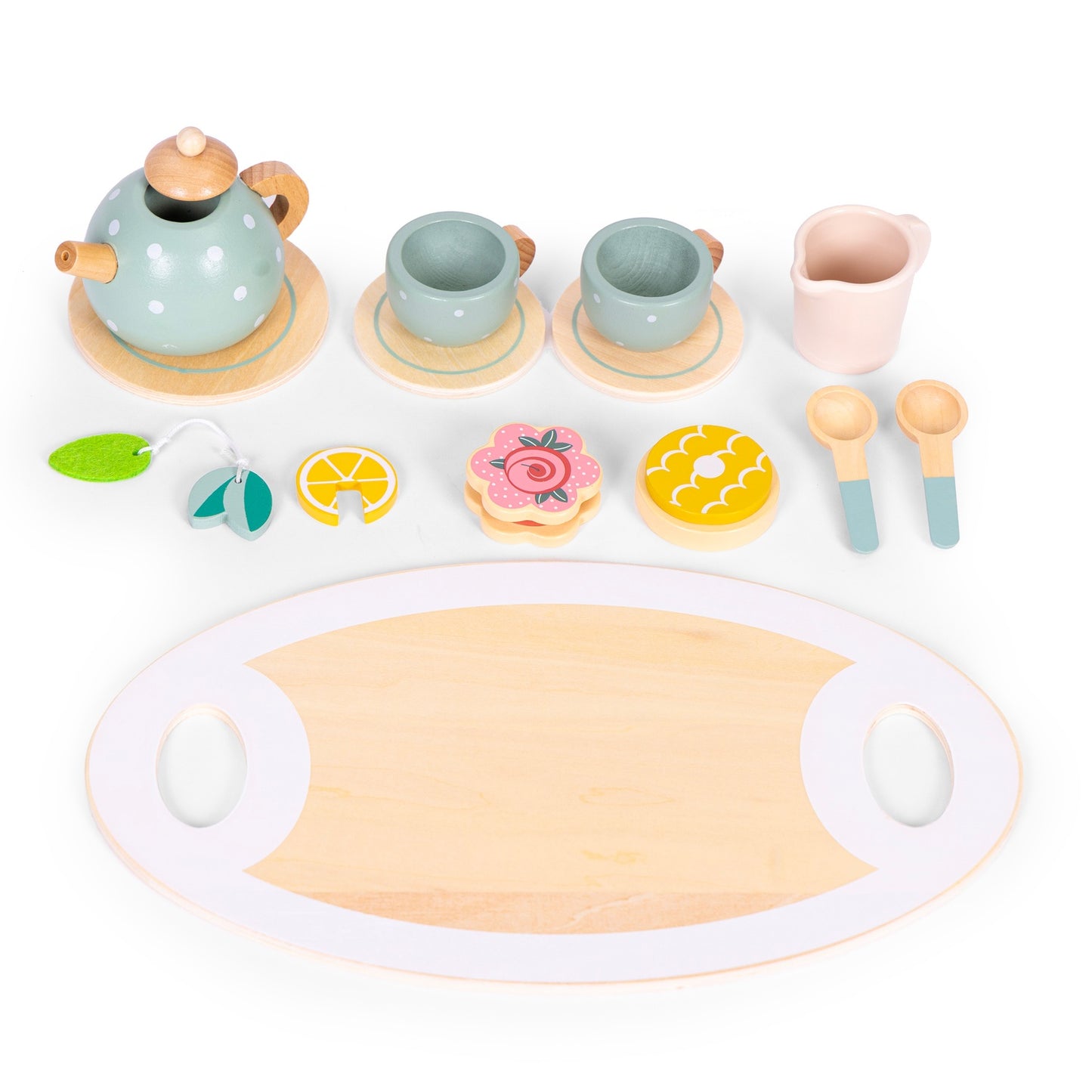 Wooden Tea Set with Teapot and 14 Cups