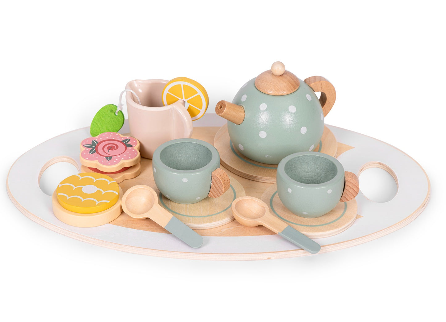 Wooden Tea Set with Teapot and 14 Cups