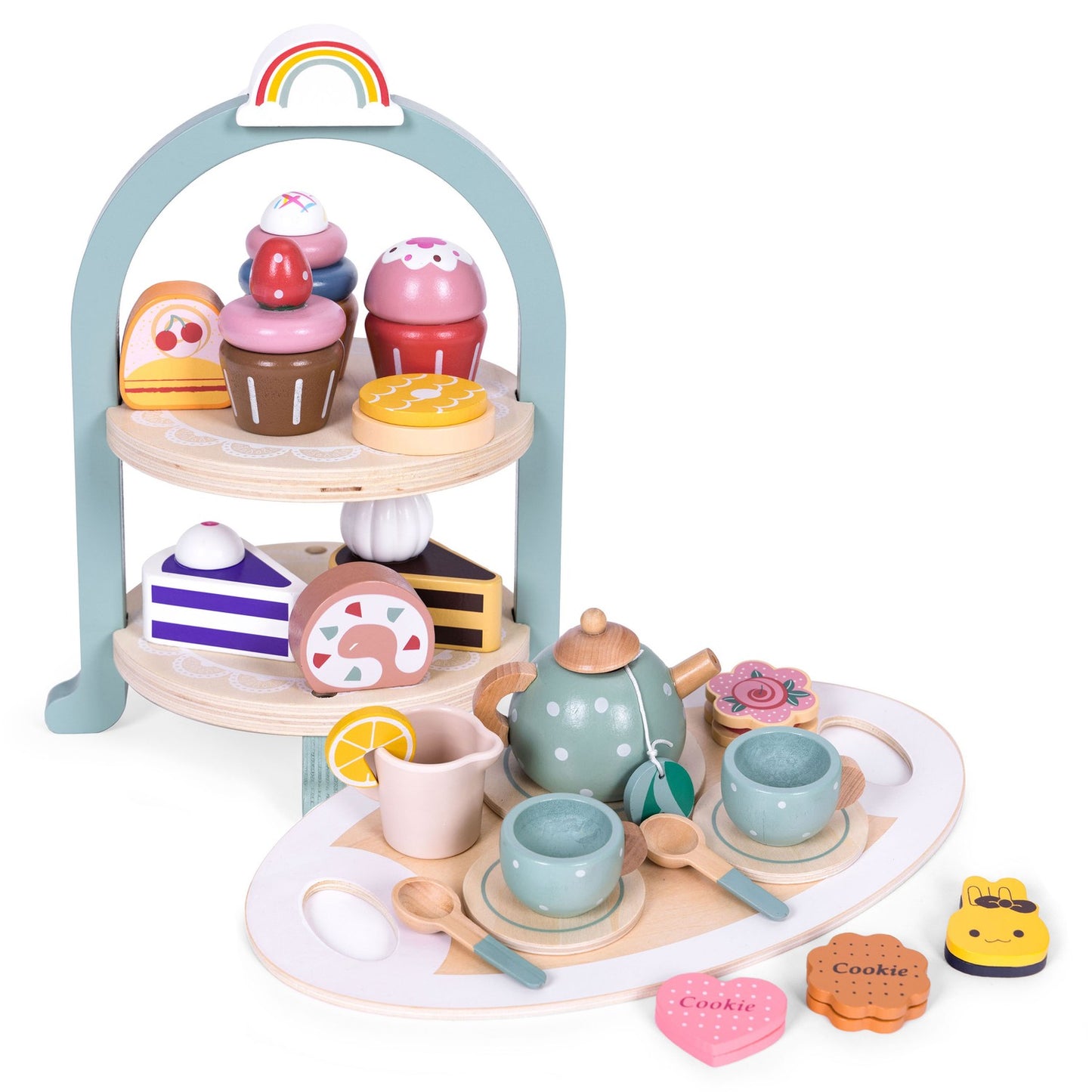 Wooden Tea and Coffee Set for Kids, 27-Piece Toy