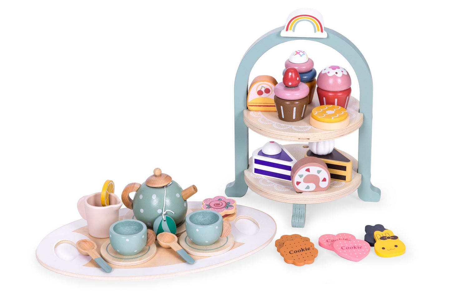 Wooden Tea and Coffee Set for Kids, 27-Piece Toy