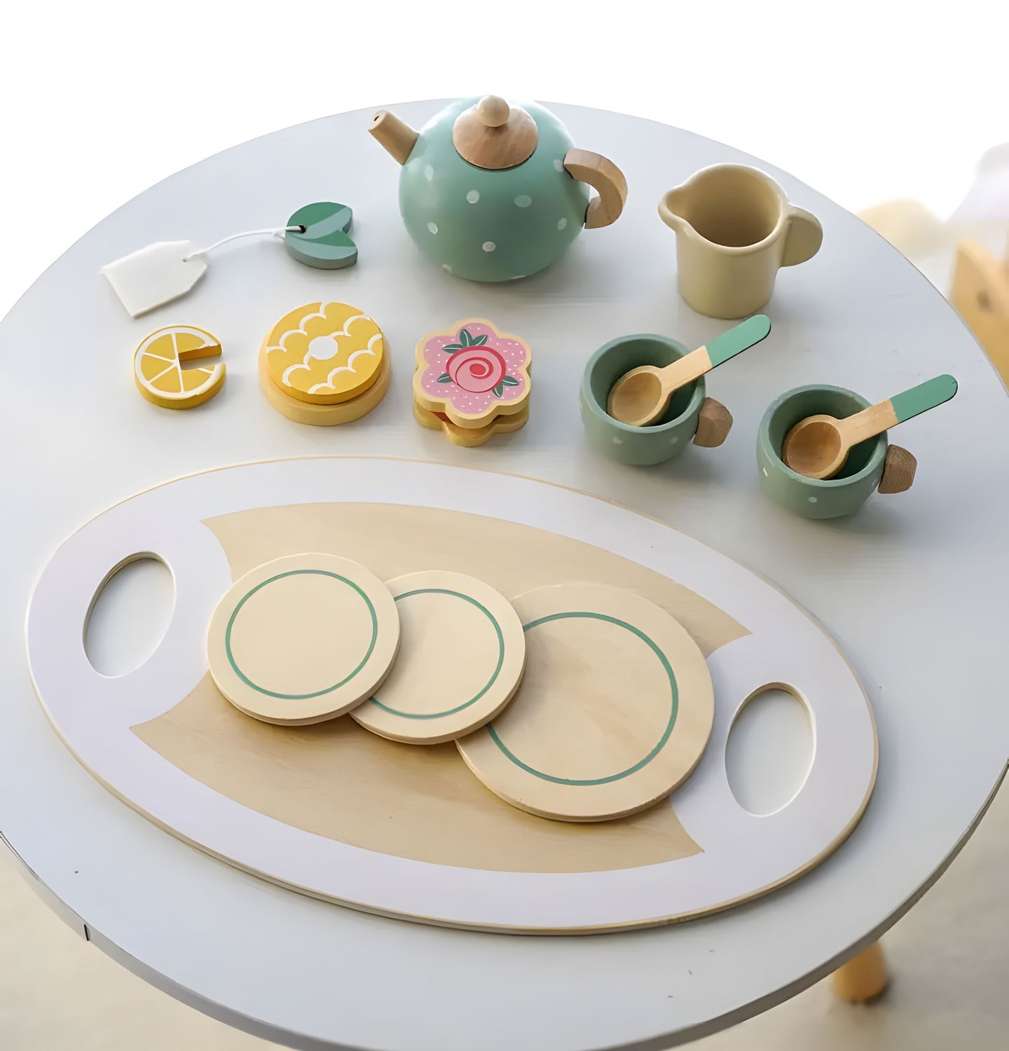 Wooden Tea and Coffee Set for Kids, 27-Piece Toy