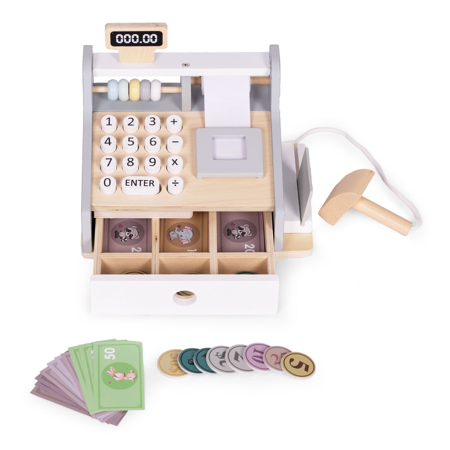 Wooden Toy Cash Register with Scanner and Card Reader